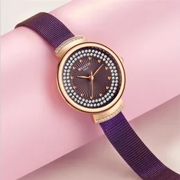 Wlisth Brand Crystal Diamond rozpoczyna znakomity kwarcowy Women Watch Wygodne siatkowe opaski podwójne ubezpieczenie Klucz świeże wdzięku L200K