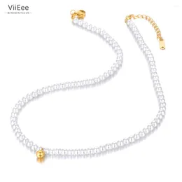 Choker ViiEee Fashion White Pearl Strand Necklaces For Women Girls Stainless Steel Round Ball Pendant Birthday Party Jewelry VN22185