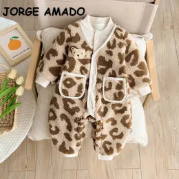 Rompers Korean Style Autumn Winter Born Single Breasted Round Collar Long Sleeve Fleece Jumpsuit Baby Boy Clothes E23129 230925