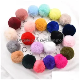 Schlüsselringe Fluffy Pompom 20 Stile künstliche Faux Kaninchenfell Schlüsselfobs Fashion Plüsch Ball Schlüsselanhänger Schmuck Geschenk für Frauen Drop Lieferung DHGWC