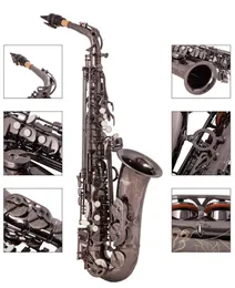 Saxofone alto eb latão lacado preto níquel 802 tipo chave instrumento de sopro com estojo de transporte acolchoado luvas pano de limpeza