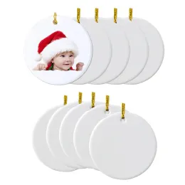 Sublimation Blank Ceramic Ornament White Porcelain Round Ornament with Lanyard for DIY Craft Christmas Tree Home Decors