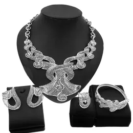Fashion Dubai Jewelry Set 24k Gold Plated Leaf Necklace Earrings Jewelry Set Women's Four Piece Design Set