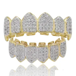 Grillz Dental Grills Hip Hop Iced Out Cz Bocca Denti Caps Top Bottom Grill Set Uomo Donna Vampire Drop Delivery Gioielli Corpo Dhbcc