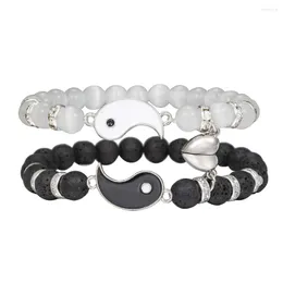 Charm Bracelets Lovers Couple Yin Yang Bracelet Set For Woman Men Magnet Heart Matching Stone Beads Yoga Tai Chi Jewelry Acceossories