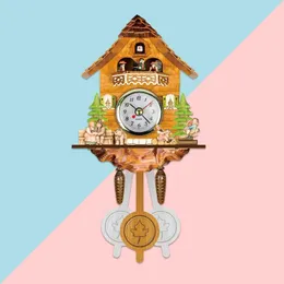 Wall Clocks Creative Retro Cuckoo Clock Wooden Handmade Hanging Bird Call Time Bell Watch Timekeeping