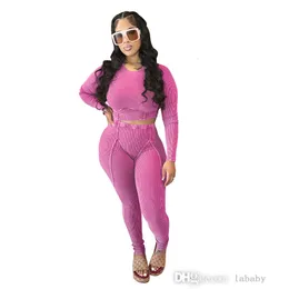 Fall Tracksuit Women Sportswear Casual Two Piece Set Sexig bodycon långärmad t -skjorta topp och grop randiga byxor sport tröjor