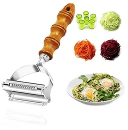 Trähandtag rostfritt stål skalare grönsak fruktpotatis gurka multifunktion grater Julienne Peeler Slice Kitchen Tool