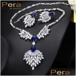 Smycken sätter hela Salepera Royal Blue and White Cubic Zirconia Big Apprrived Necklace Earrings for Women J090 Drop Delivery DHIR6