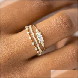 Band Rings Tiny Small Ring Set For Women Gold Color Cubic Zirconia Midi Finger Wedding Anniversary Jewelry Accessories Gifts Kar229 Ot9T6