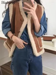 Kvinnors västar Autumn Furry Teddy Vest Coat Women Korea Style Löst ärmlösa damjackor Rockar Fashion Casual Woman 2023