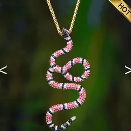 Collana con ciondolo serpente ghiacciato in oro 14 carati con cz bling ciondolo da uomo hip hop micro pavimenta zirconi simulati diamanti284s