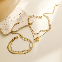 Charme pulseiras mafisar 316l aço inoxidável 2 camada pérola pulseira para mulheres de alta qualidade à prova de ferrugem meninas pulso jóias presentes de festa