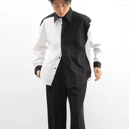 Men's Casual Shirts XS-6XL 2023 Men Women Clothing Yamamoto Yoshi Style Black And White Contrast Long Sleeve Shirt Plus Size Costumes