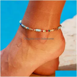 Anklets Fashion Personalized Contrast Color Bead For Women Sandals Foot Anklet Bracelet Bohemia Summer Beach Charm Jewelry Drop Delive Dhmvo