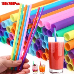Disposable Cups Straws 100/200Pcs Plastic For Kitchenware Bar Party Event Alike Supplies Striped Cocktail Drinking
