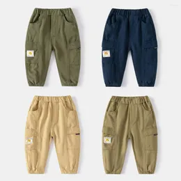 Byxor Casual Boys Cargo Pants Elastic Ankle Bottom Toddler Baby Barnbarnskläder Bomull