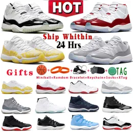 Jumpman 11 Basketball Shoes Cherry 11s Cool Cement Grey Men Women Sneakers DMP 2023 Gamma Blue Low Yellow Snakeskin Midnight Navy 72-10 Playoffs Bred mens Trainers