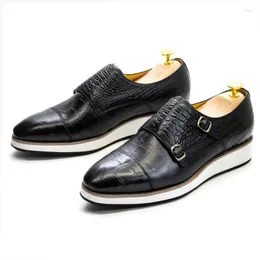 Dress Shoes Classic Men's Casual Genuine Leather Crocodile Pattern Men Fashion Buckle Monk Strap Sneakers D2A13