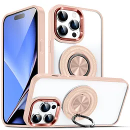 Clear 360 -graders roterande ringstativ Telefonfodral för iPhone 15Promax 14Plus IP15 IP14 XS Max XR Magnetic Car Holder Cover Magsafe Wireless Charging Shell