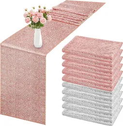 Corredor de mesa 10 PCS Glitter Lantejoulas Corredor de mesa ouro / prata / rosa pano de mesa faísca capas de mesa para casamento aniversário decoração de Natal 230926