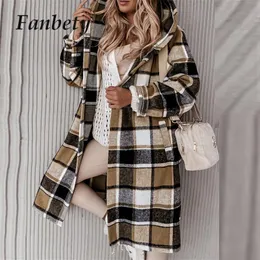 Womens Wool Blends Fashion Casual Color Block Loose Plaid Jacket est Fall Button Cardigan Women Trench Coats Winter Hooded Pocket Windproof Coat 230925 230926