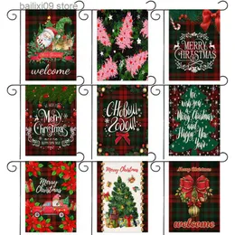 Banner-Flaggen, kreative karierte Weihnachtsserie, Gartenflagge, Weihnachtselemente, Buchstabendruck, Gartendekoration, Banner, 30 x 45 cm, 11,81 Zoll x 17,71 Zoll, T230926