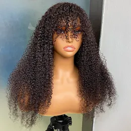 High Quality Peruvian Indian Brazilian Natural Black Color 100% Raw Virgin Remy Human Hair 4b Kinky Curly Regular Wig With Bang