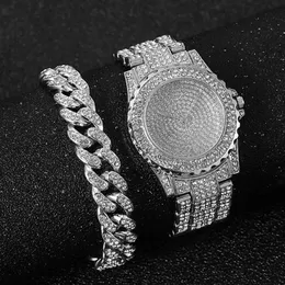 Damenuhren, Kuppelkameras, Uhrenarmband für Damen, kubanische Kette, Charm-Armband, Iced Out-Uhr für Damen, modisch, luxuriös, Gold2197