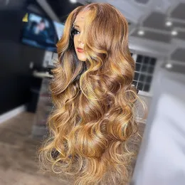 Highlight Wig Human Hair Body Wave Lace Frontal Wigs Colored 13x4 Lace Frontal Wig P4/27 Ombre Honey Blond Lace Front Wig Syntheti for Women