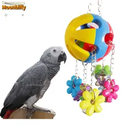 طيور مضغ لعبة مع أجراس لببغاء Macaw الرمادية الأفريقية Eclectus cockatoo budgies parakeet cockatiel conure lovebirds cage