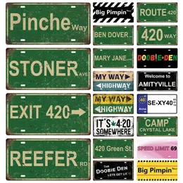 Christmas Decorations 420 Series Retro License Plate Metal Tin Sign Avenue Mary Jane Lane Street Sign Weed Stoner Vintage Rustic Grunge Room Decor 230926