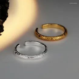 Кольца кластера Простое и модное унисекс кольцо с узором травы для мужчин и женщин, стерлинговое серебро S925, нишевый дизайн, складной