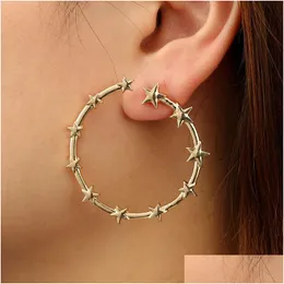 أقراط Hoop Huggie Starlight Earrings اليابانية والكورية البسيطة البسيطة الإبداعية Creative Circar Hollow Star Loop Drop Drop Droviour Jewelry DHC6G