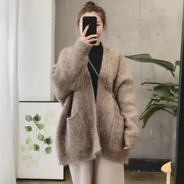 Kvinnors stickor Tees Women Autumn Winter Vintage Loose Sweater Coat Full Sleeve Sticked Cardigan Jacket Outwear With Pockets 230925