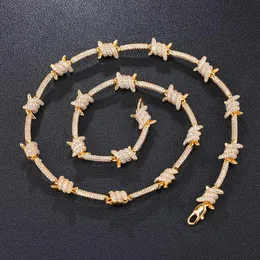 Цепочки DZ 8 мм, ожерелье из колючей проволоки, медная цепочка с твердой спинкой и камнями циркона, золотой комплект в стиле панк, модные ювелирные изделия в стиле хип-хоп2638