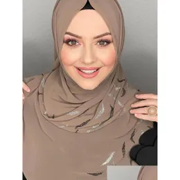 Hijabs Chiffon Hijab With Rhinestone Leaf Headwrap Muslim Women Fashion Scarves Islamic Clothing Ladies Veil Premium Headscarf Diamond Dh4W8