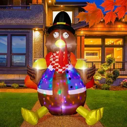 Party Decoration 6ft Inflatable Turkey Thanksgiving Day Outdoor Decorations Blow up Turkey Built-in Rotating LED Colorful Lights for Yard Garden T230926
