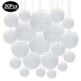 Other Event Party Supplies 30pcs/lot 4''-12'' White Chinese Paper Lanterns Ball Hanging Round Lantern for Wedding Birthday Party Event Christmas Decoration 230926