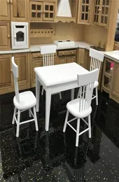 112 Dollhouse Miniature Furniture Wooden Dining Table Chair Model Set Kitchen Doll house decoration Kids Toy Miniature C604 Y200411815228