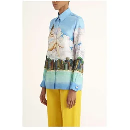 23 Spring and Autumn Casablanca silk shirt Seaside City Beach Beauty Flower Shirt Long Sleeve Hawaii Vacation Shirt casablanc