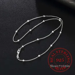 Pendants Slim Thin 925 Sterling Silver Beaded Choker Necklace For Women Girl Link Sweater 16-24 Inchs Ball Chains Lobster Clasp