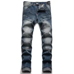 Men's Jeans Classic Men Pants Splicing Denim Trousers Biker High Quality Male Straight Slim Casual Designer Incline Pocket Comfortable 230926