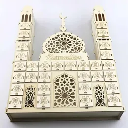 Calendário de contagem regressiva de Eid Mubarak Diy Ramadan Ornamentos Decoração de Partema de Gaveta de Madeira 2106102506