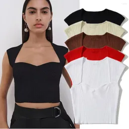 Kvinnors T -skjortor visnade ins mode Blogger High Street Sexiga skördar Toppar Retro Square Collar Short Knit Tshirts Women