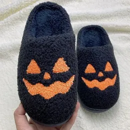 Slippers Unisex Cartoon Pumpkin Print Happy Face Halloween Memory Foam Soft Plush Warm NonSlip Home Shoes 230926
