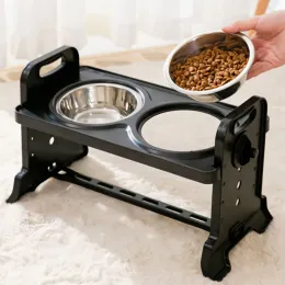 Adjustable Dog Feeding Bowl Drinker Stand Pet Stainless Steel Drinking Bowls Raised Feeder For Small Large Dog