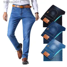 Jeans masculinos irmão wang estilo clássico homens marca jeans negócios casual estiramento magro denim calças luz azul preto l230926