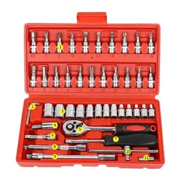 46pcs 1/4 بوصة مقبس وجع مجموعة أدوات إصلاح السيارة Ratchet Torque Torque Combo Tool