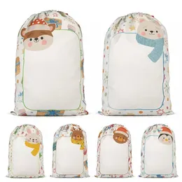 Sublimação em branco natal doces santa sacos saco com cordão grande capacidade linho decorativo presente de natal bolsa de armazenamento
